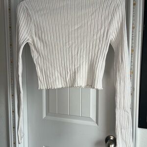 White Ribbed Long Sleeve Top